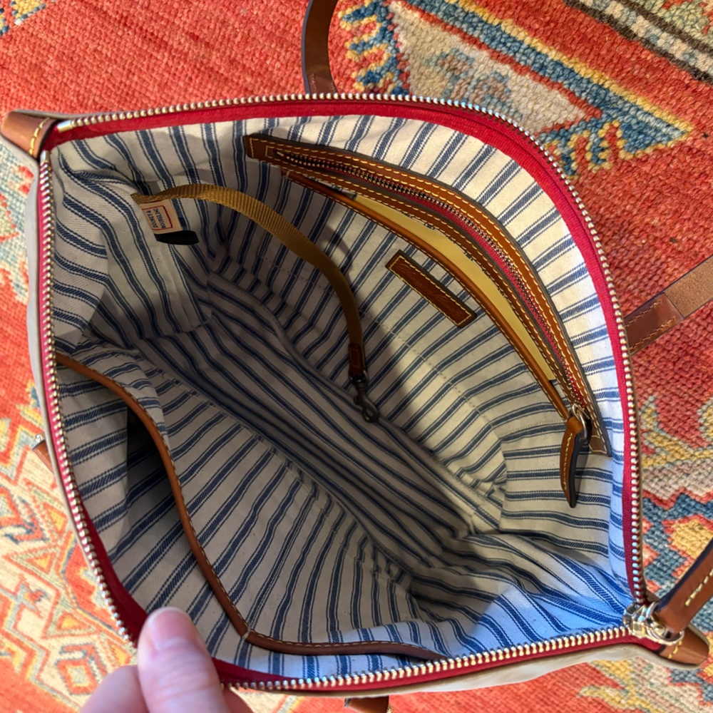 Med./Large DOONEY & BOURKE Khaki Nylon Tote w/brown leather straps/accents — EUC - Picture 7 of 14